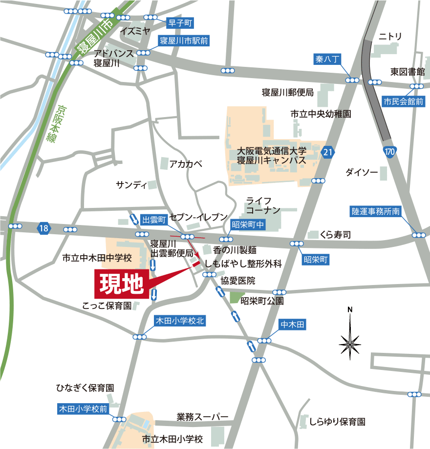 寝屋川市　住宅展示場　minimaru（ミニマル）　イラストマップ